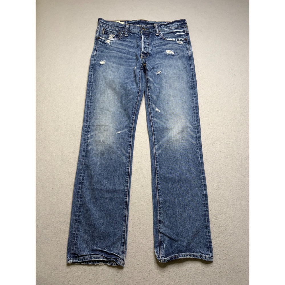 Abercrombie & Fitch Jeans Mens 32x34 Blue Horton Classic Straight Distressed